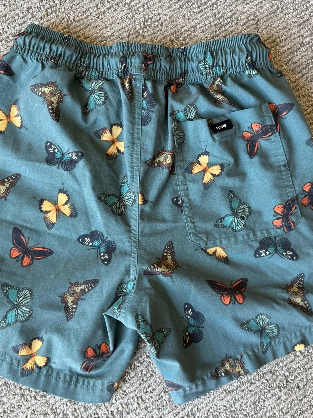 Men's H&M Teal Butterfly Print Swim Trunks Size Small‎